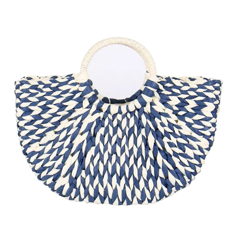 Women New Imitation Straw Handbags Woman Handmade Woven Basket Rattan Handbag for Femme Ladies Simple All-Match Handbag