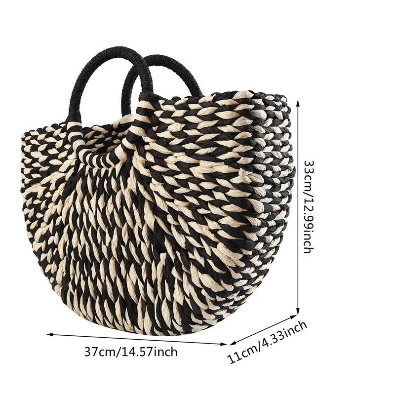 Women New Imitation Straw Handbags Woman Handmade Woven Basket Rattan Handbag for Femme Ladies Simple All-Match Handbag