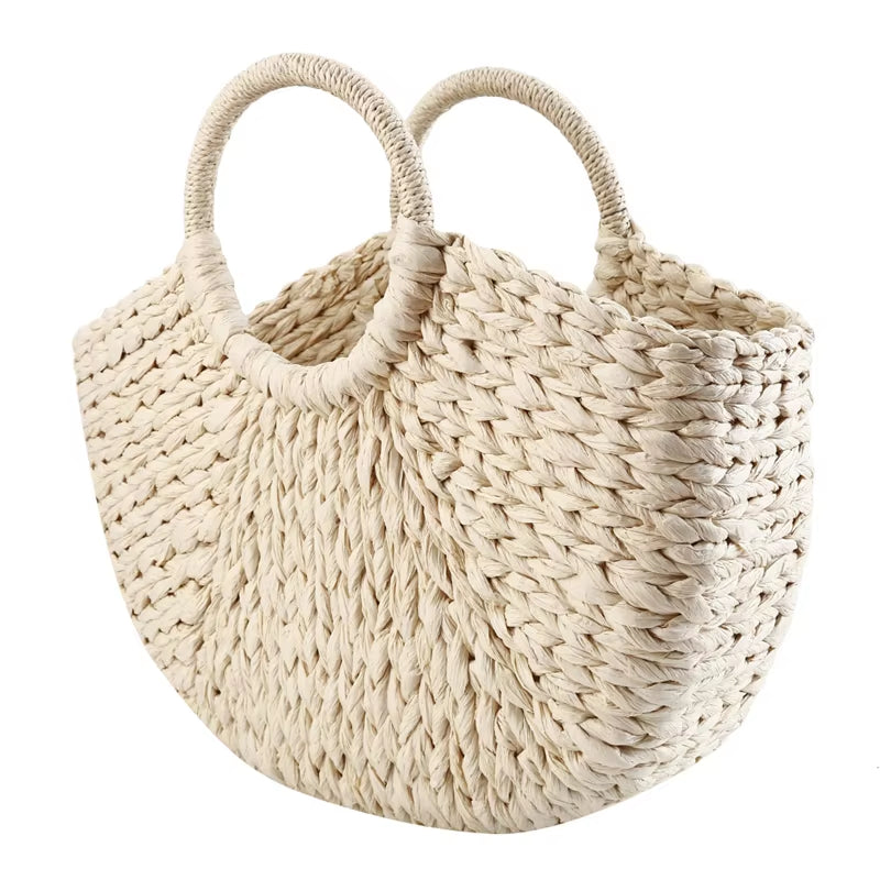 Women New Imitation Straw Handbags Woman Handmade Woven Basket Rattan Handbag for Femme Ladies Simple All-Match Handbag