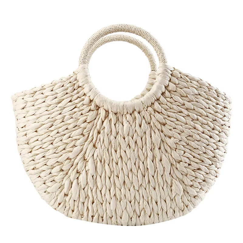 Women New Imitation Straw Handbags Woman Handmade Woven Basket Rattan Handbag for Femme Ladies Simple All-Match Handbag