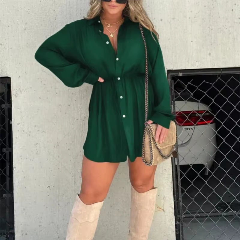 Chic & Trendy Lace-Up Waist Long Sleeve Jumpsuit for Women - Perfect for Spring & Summer Vibes!