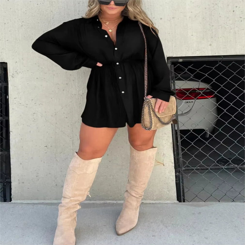 Chic & Trendy Lace-Up Waist Long Sleeve Jumpsuit for Women - Perfect for Spring & Summer Vibes!