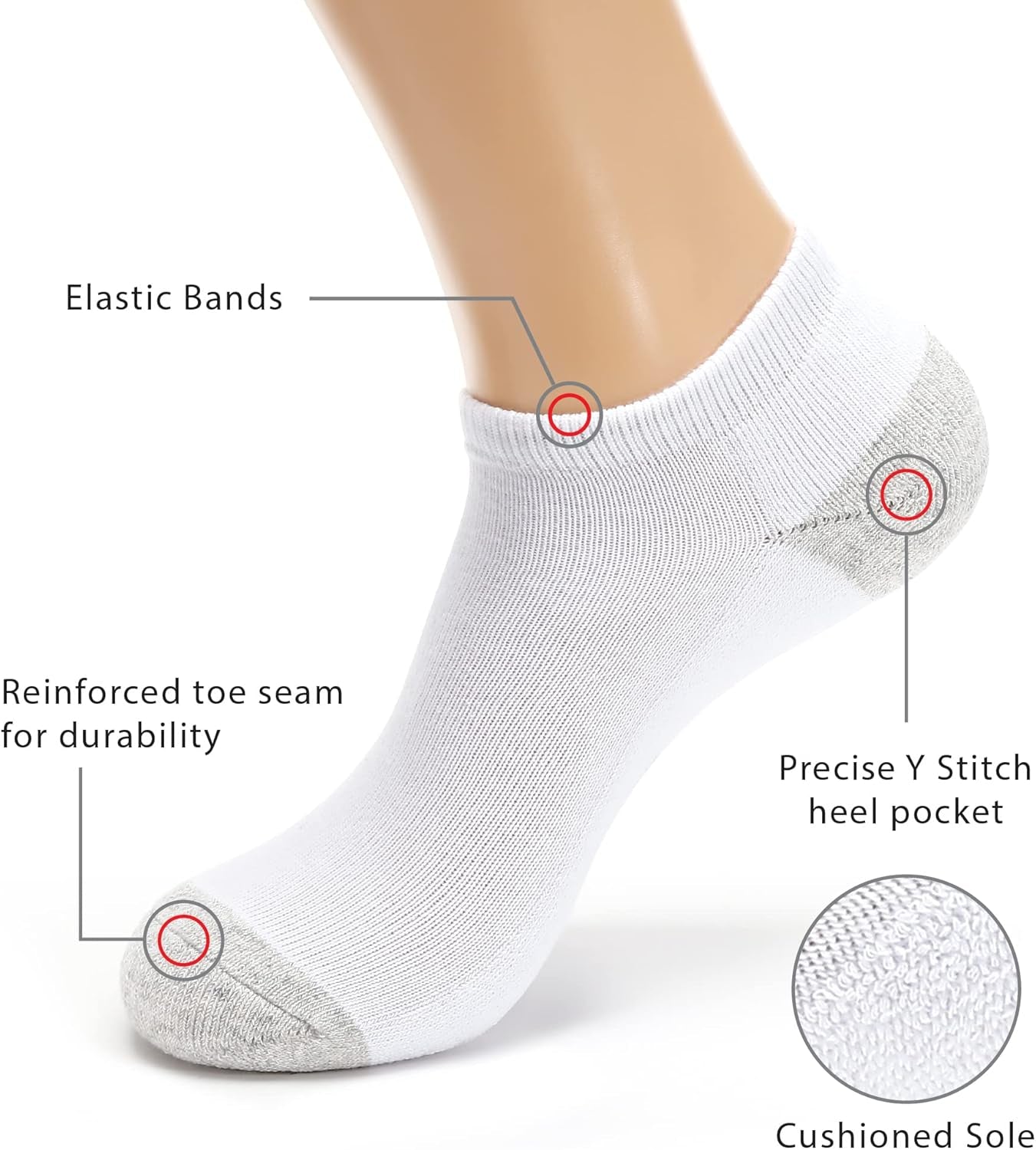 10/20/600 Pairs Cotton/Poly Slim Fit or Cushion Low Cut Ankle Socks for Men/Women Wholesale Bulk Packs