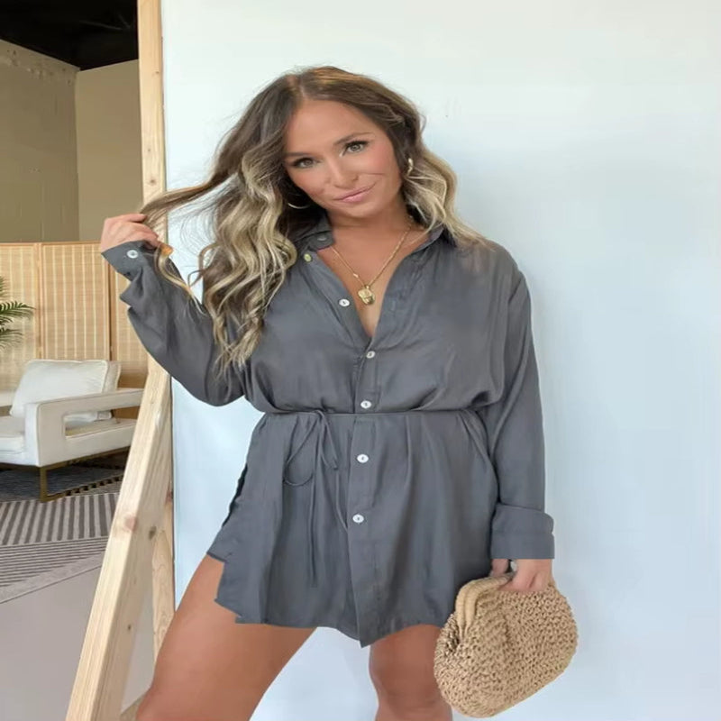 Chic & Trendy Lace-Up Waist Long Sleeve Jumpsuit for Women - Perfect for Spring & Summer Vibes!