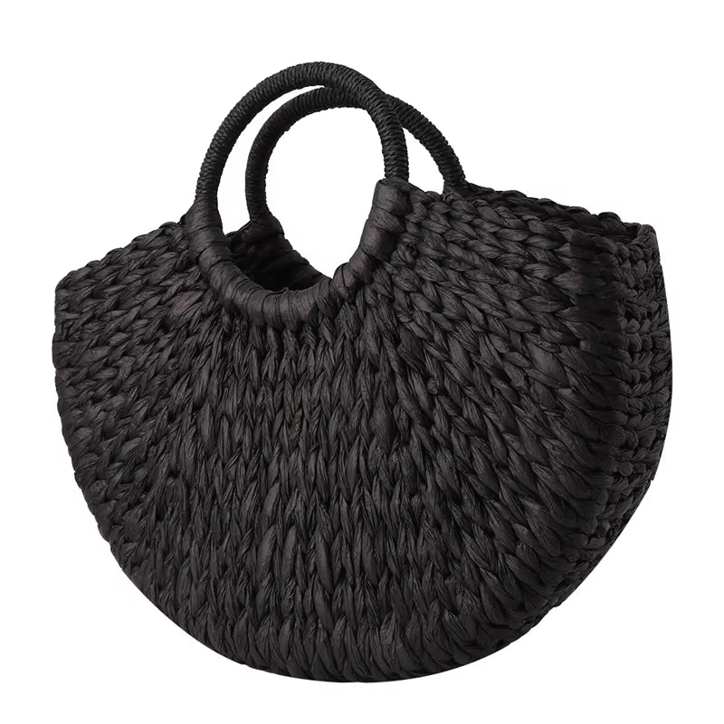 Women New Imitation Straw Handbags Woman Handmade Woven Basket Rattan Handbag for Femme Ladies Simple All-Match Handbag