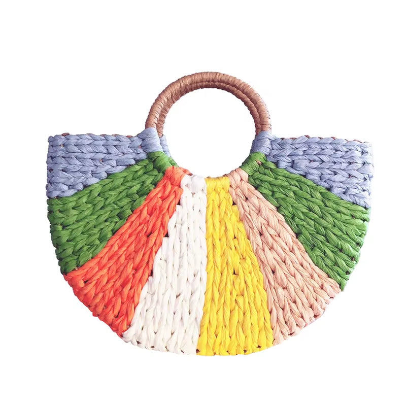 Women New Imitation Straw Handbags Woman Handmade Woven Basket Rattan Handbag for Femme Ladies Simple All-Match Handbag